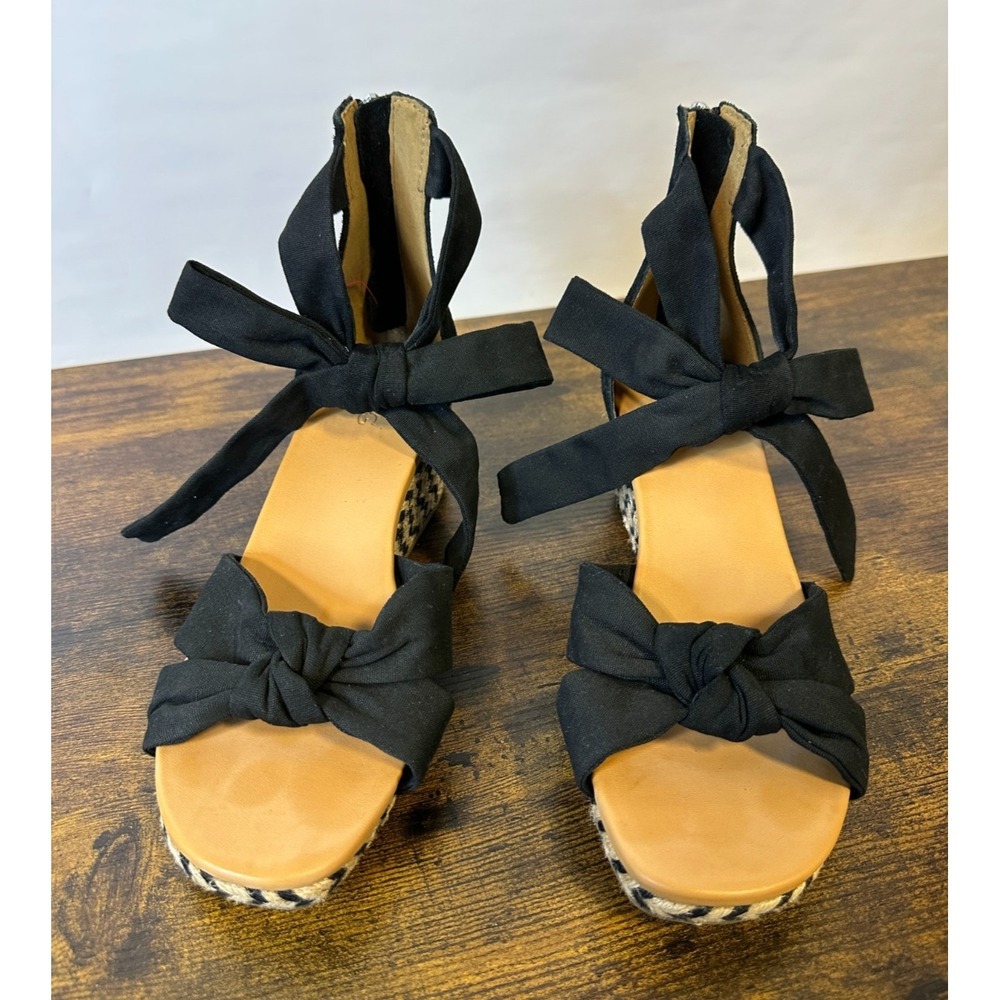 UGG Yarrow Espadrille Wedge Sandals Ankle Bow Tie Zipper Size 8.5 Boho Festival - Picture 9 of 16